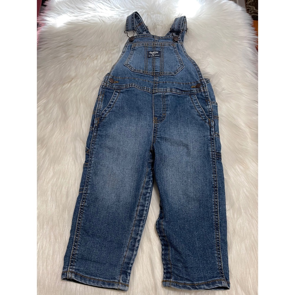 OshKosh B'Gosh Blue Denim Toddler Overalls Kids Size 24M Vestbak EST 1895 Used